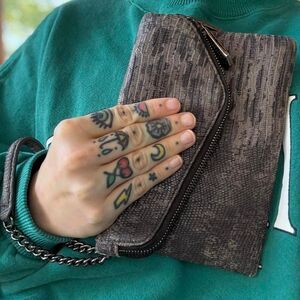 Henri Bendel Snakeskin Debutante Wristlet Clutch Gunmetal